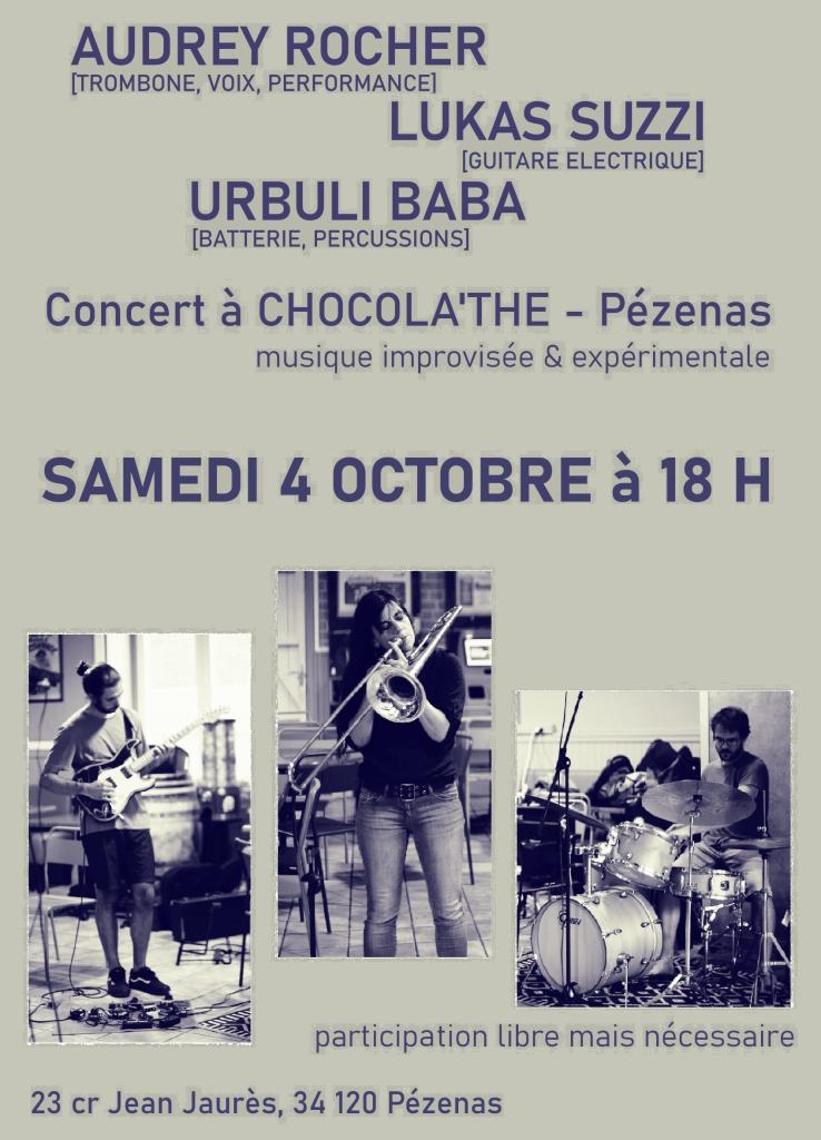 Audrey Rocher, Lukas Suzzi, Urbuli Baba, concert à Pézenas